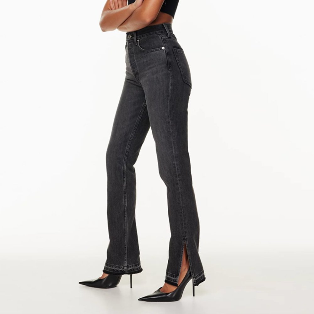 NWT EB Denim Unraveled Two Jean high-rise split hem, Size 25, Vintage Black